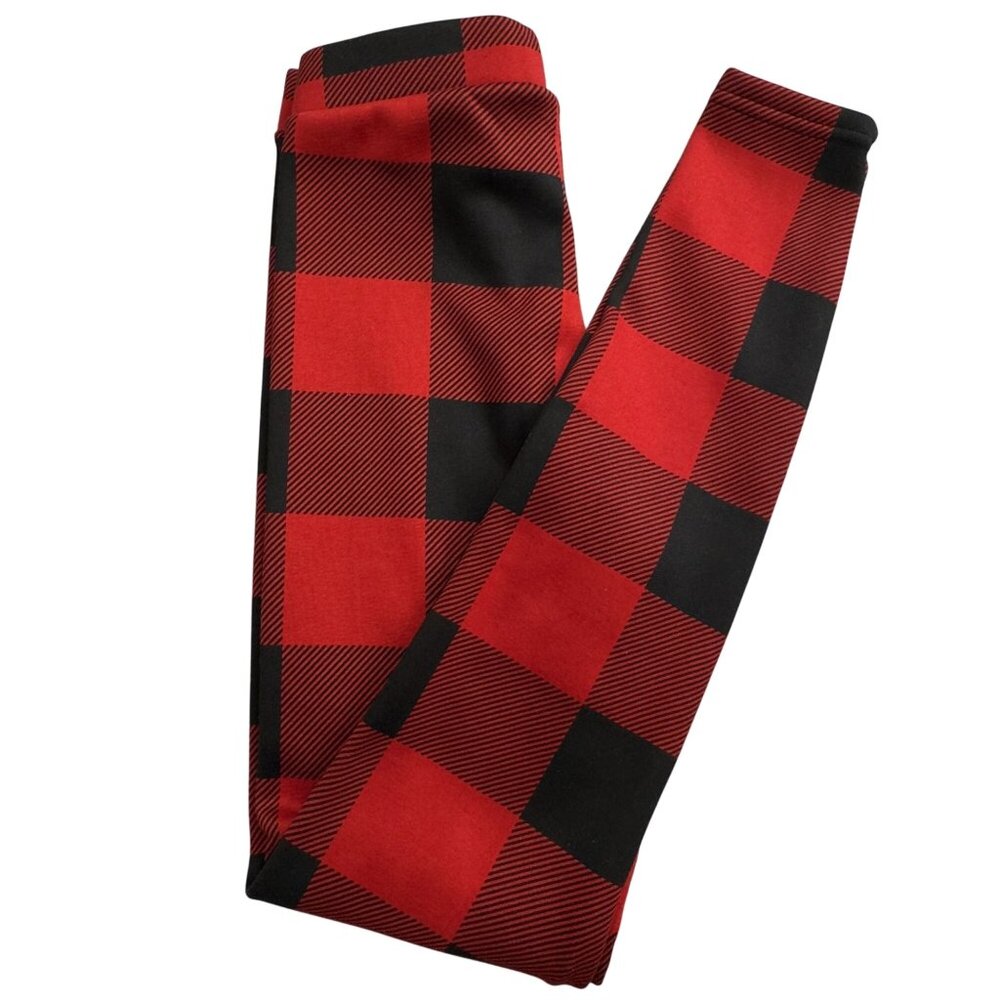 Red Black Buffalo Plaid Fleece-Lined Leggings Size S No Boundaries Womens 4-6
